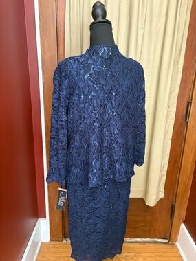 Alex Evenings Navy Lace Sequin Dress Set